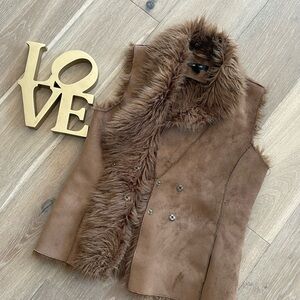 Style & Co. Brown Faux Suede/Fur Vest